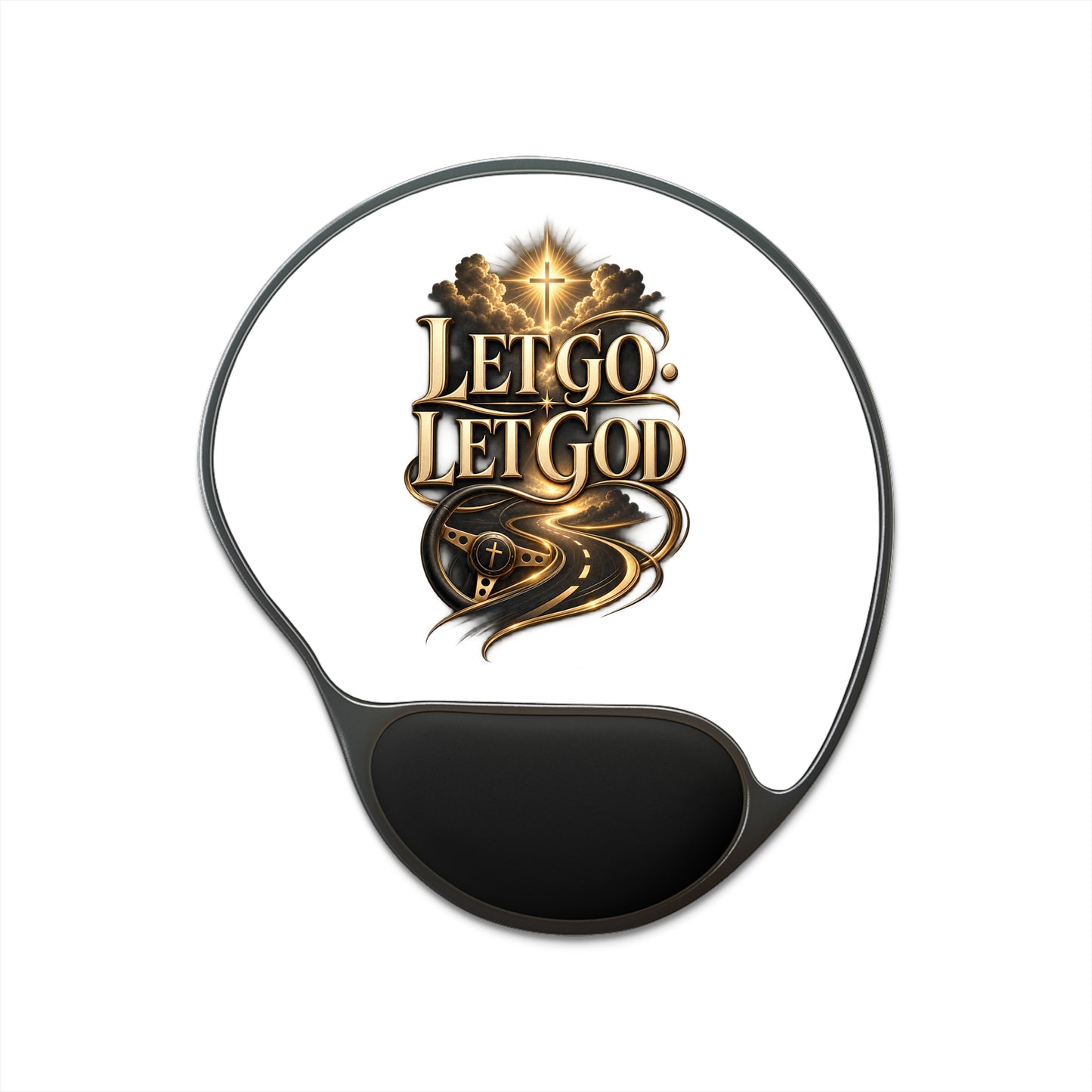 Let Go Let God Mouse Pad with Wrist Rest — Christian Inspirational Desk Accessory