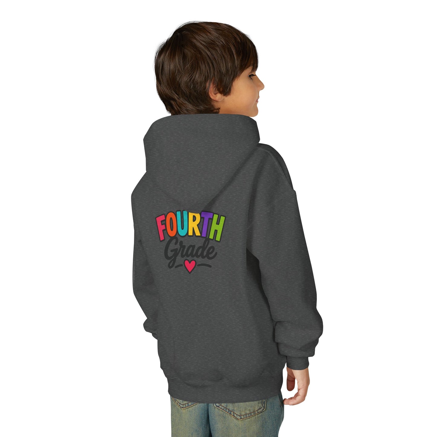 Fourth Grade Hoodie — Colorful Kids School Sweatshirt (“Fourth Grade” with Heart)