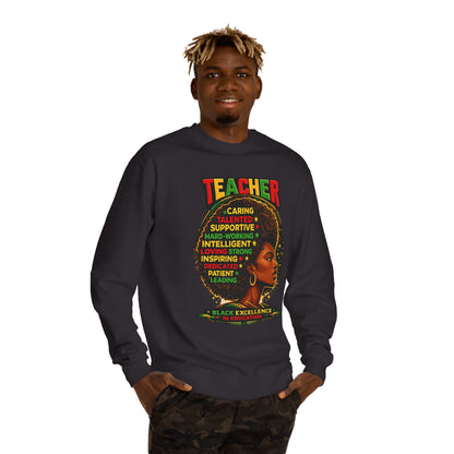 Teacher Afro Portrait Sweatshirt — Black Excellence Educator Crewneck