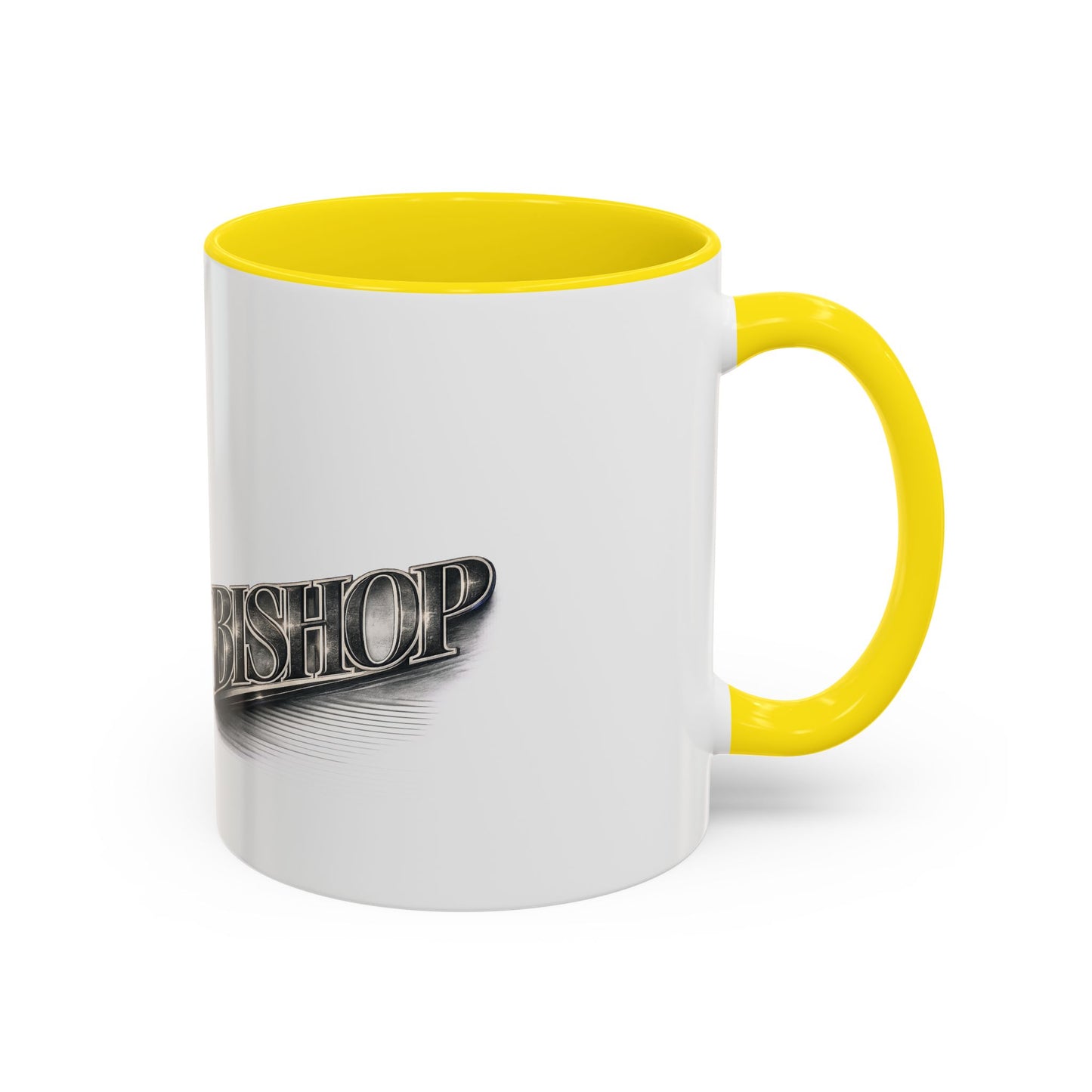 Vintage 'Bishop' Accent Coffee Mug — Retro Metallic Text Ceramic Mug (11/15oz)