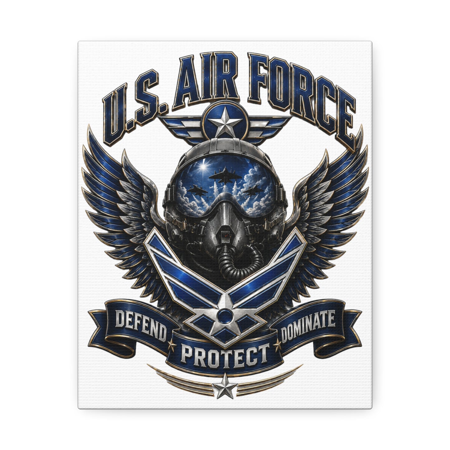 U.S. Air Force Canvas Wall Art – "Defend Protect Dominate" Military Aviation Stretched Canvas