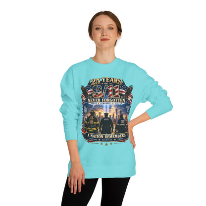 9/11 Never Forgotten Crewneck Sweatshirt — 25 Years Memorial Tribute