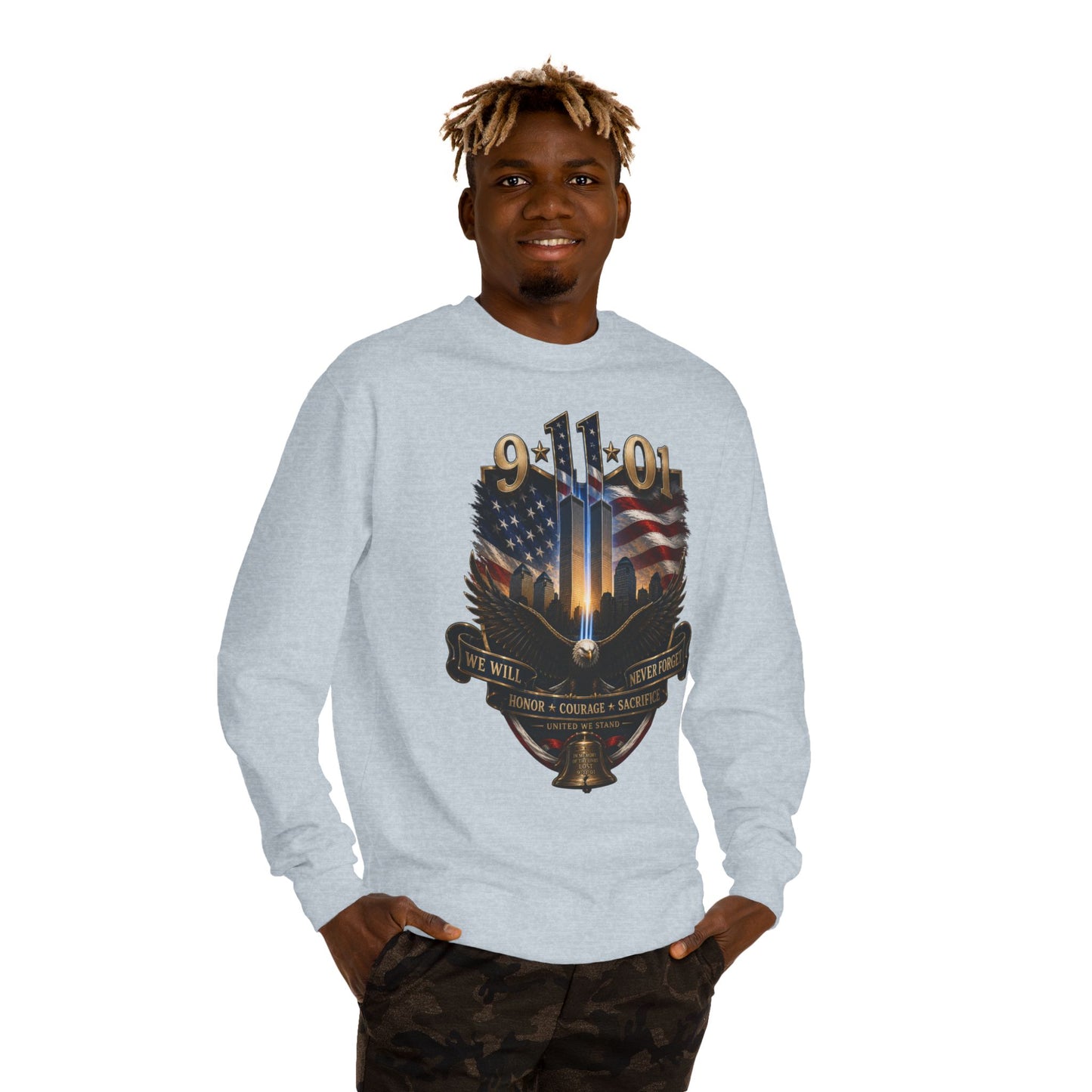 9/11 Memorial Sweatshirt — We Will Never Forget Tribute Crewneck