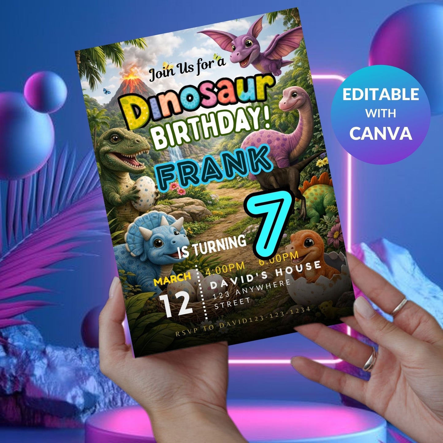 Dinosaur Birthday Invitation | Editable Dino Party Digital Invite Template Product Description