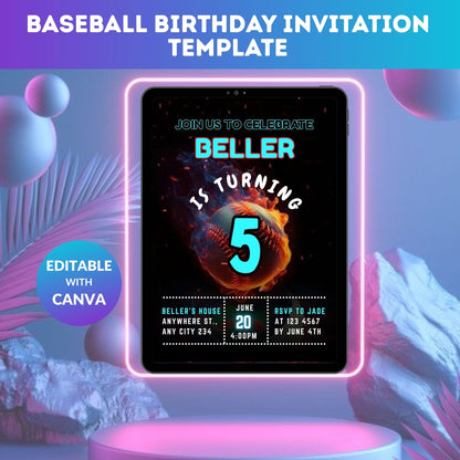 Baseball Birthday Invitation Template | Editable Sports Party Digital Invite