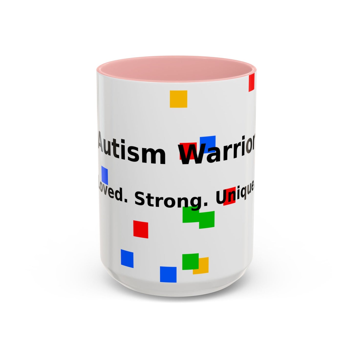 Autism Warrior Accent Coffee Mug – Bold Puzzle Pieces, Proud. Strong. Unique. (11/15oz)