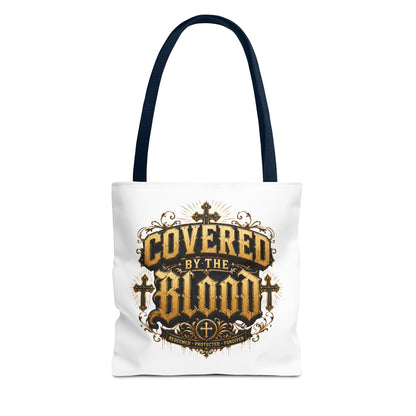Covered by the Blood Tote Bag — Christian Cross Faith Canvas Tote