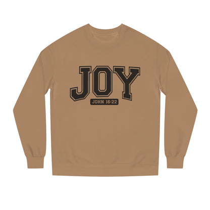 JOY Crewneck Sweatshirt — Bold Collegiate Faith Design (John 16:22)