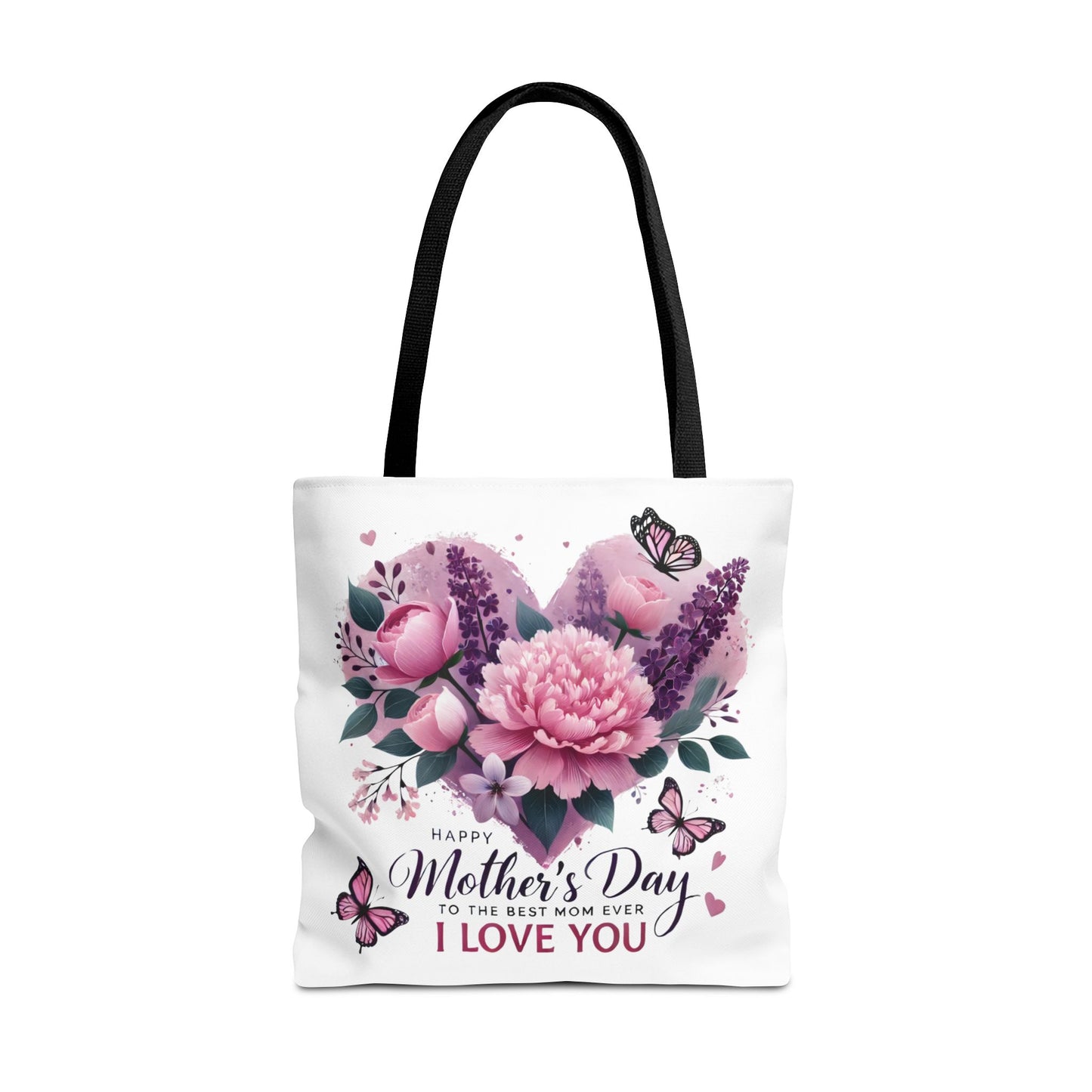 Mother's Day Floral Tote Bag - "Happy Mother's Day I Love You" Heart Bouquet