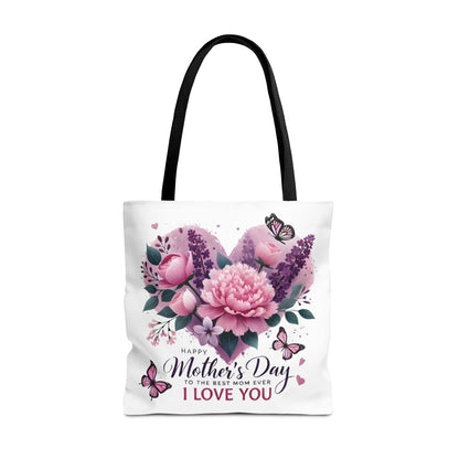 Mother's Day Floral Tote Bag - "Happy Mother's Day I Love You" Heart Bouquet