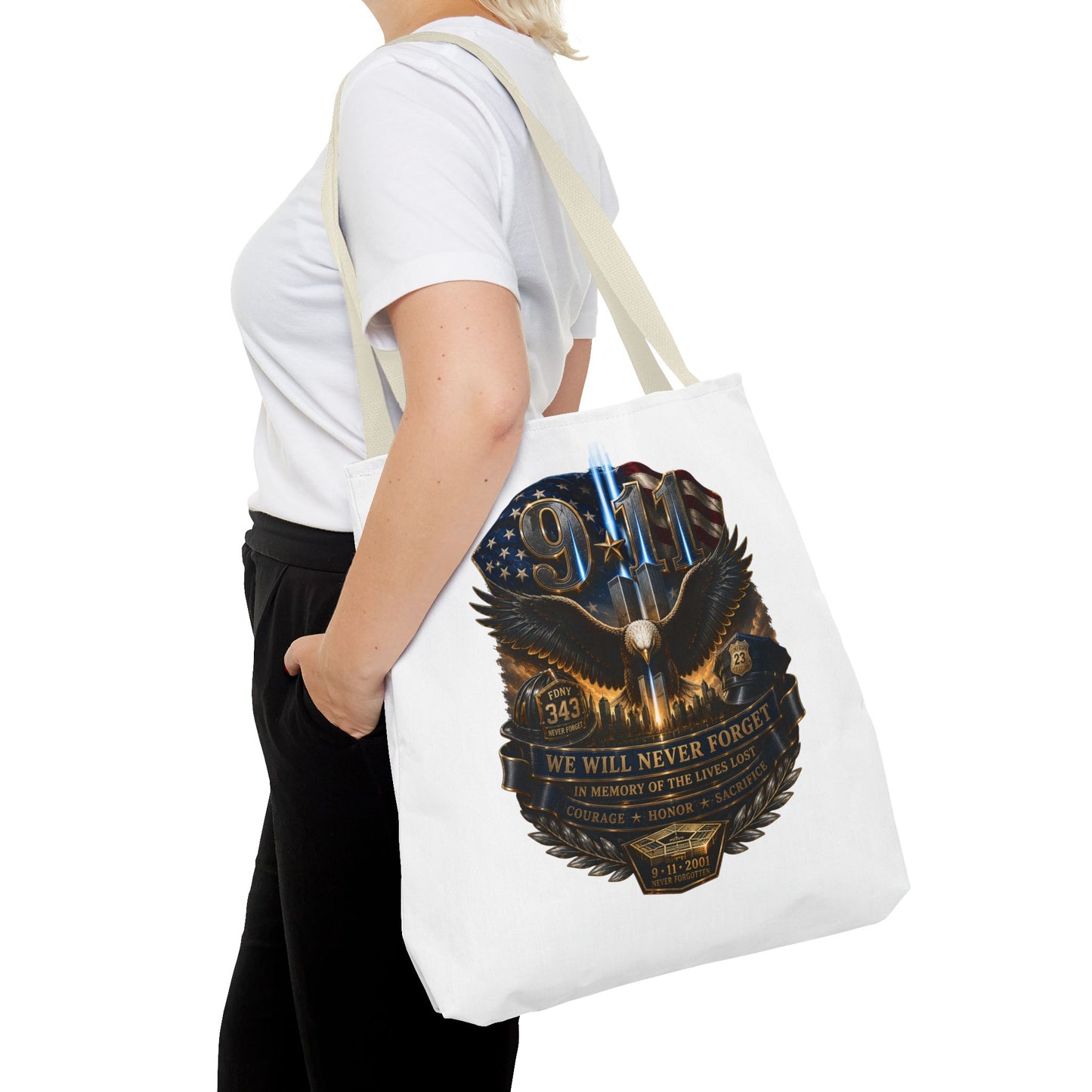 9/11 Memorial Eagle Tote Bag – Never Forget Tribute Tote