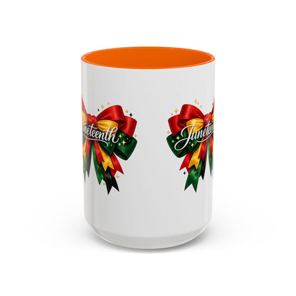 Juneteenth Ribbon Coffee Mug — Black/Red/Green Celebration Accent Mug