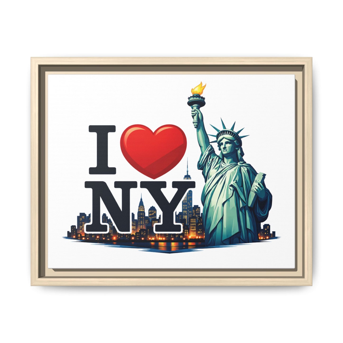 I Love NY Statue of Liberty Matte Framed Canvas