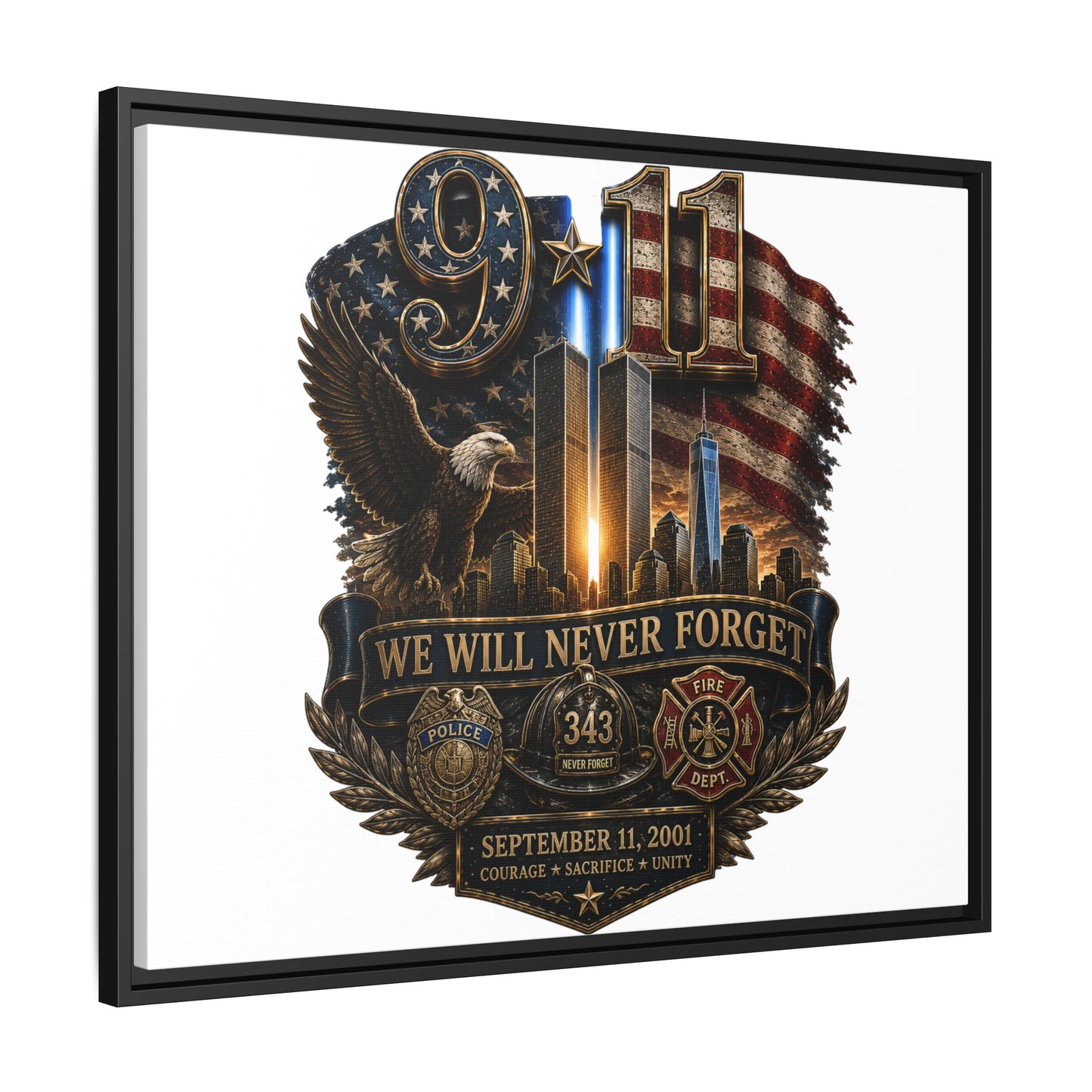 9/11 We Will Never Forget Framed Matte Canvas
