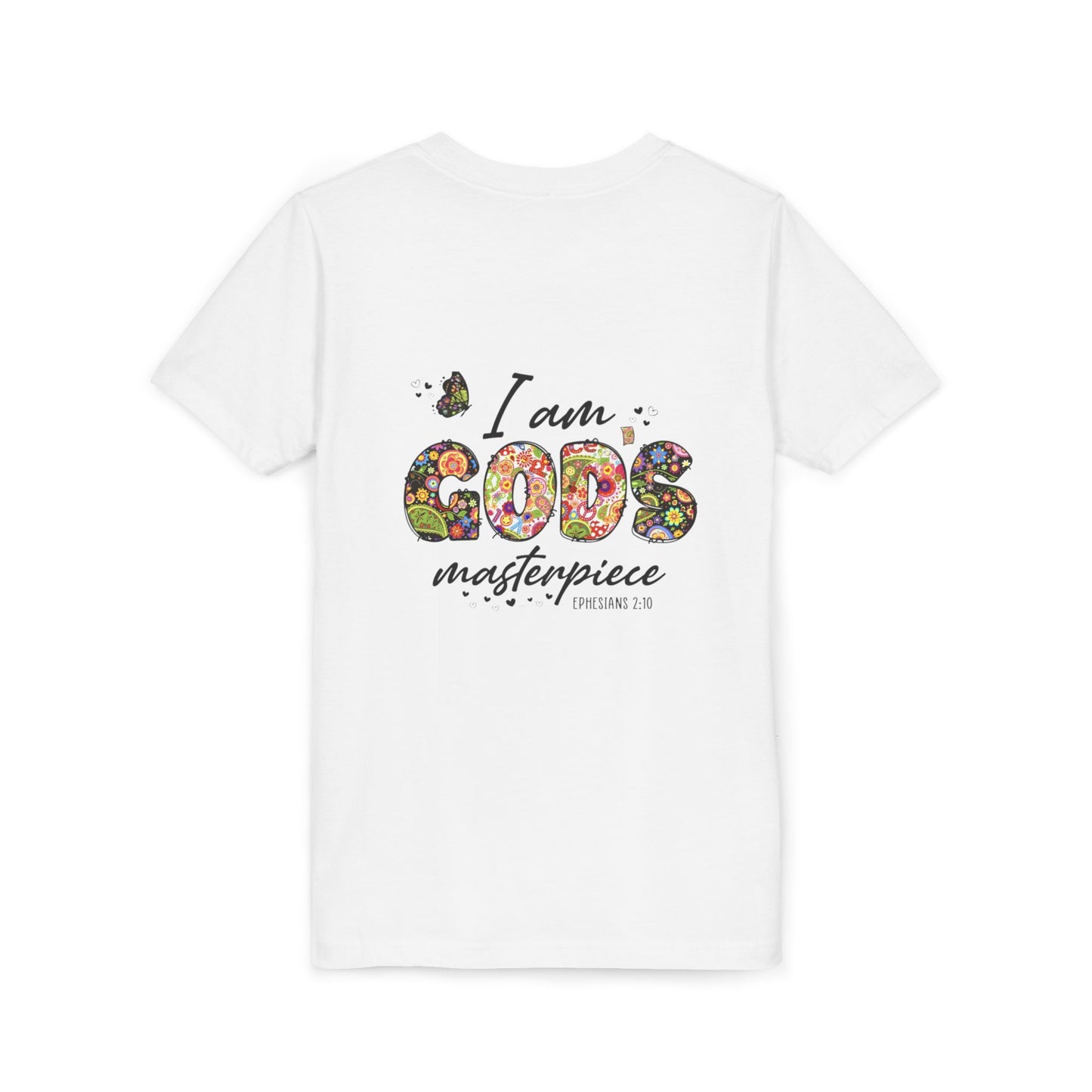 I Am God’s Masterpiece Youth Tee — Floral Christian Inspirational Shirt