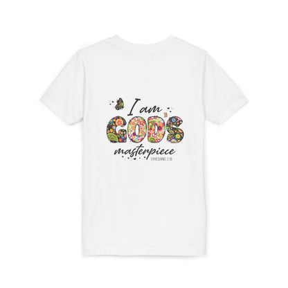 I Am God’s Masterpiece Youth Tee — Floral Christian Inspirational Shirt