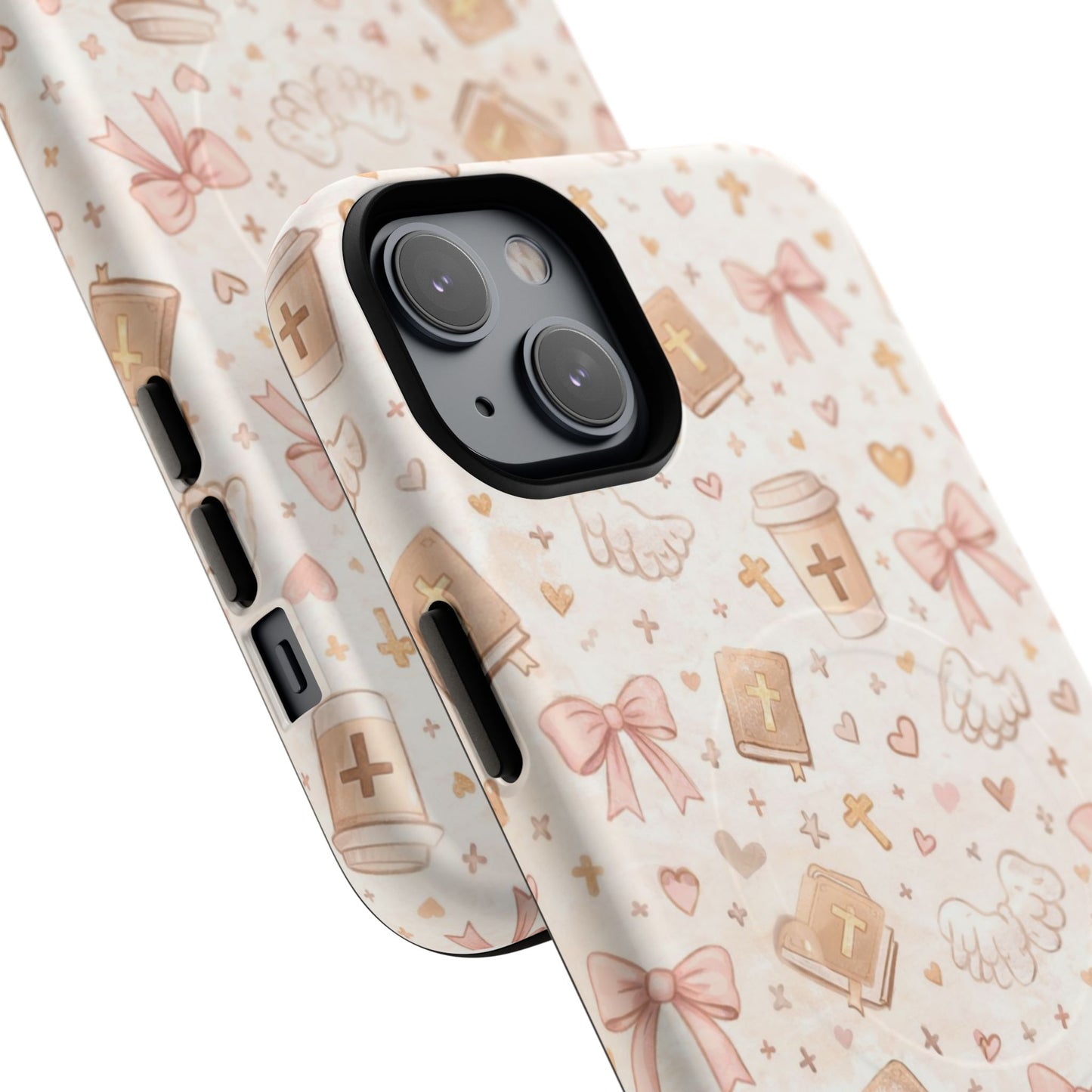 Christian Pattern Phone Case — Cute Cross, Bible & Dove Tough Magnetic Case