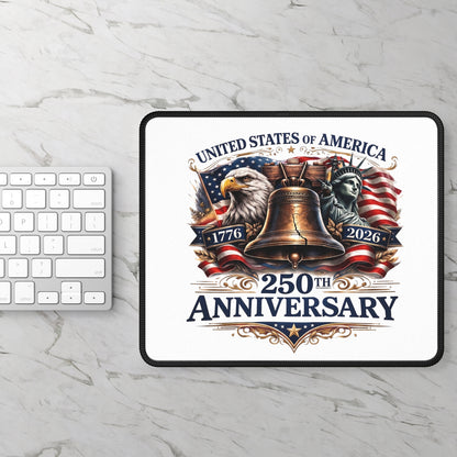 250th Anniversary Gaming Mouse Pad — USA Liberty Bell, Eagle & Statue of Liberty Patriotic Desk Mat (1776–2026)