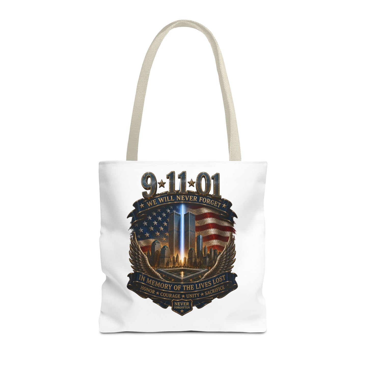9·11 Memorial Tote Bag — We Will Never Forget Tribute Tote