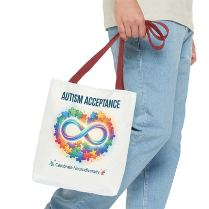 Autism Acceptance Tote Bag — Rainbow Neurodiversity Infinity Puzzle Design