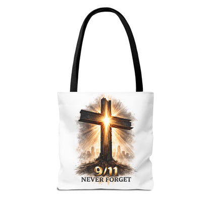 9/11 Never Forget Cross Memorial Tote Bag — Patriotic Remembrance Shopper