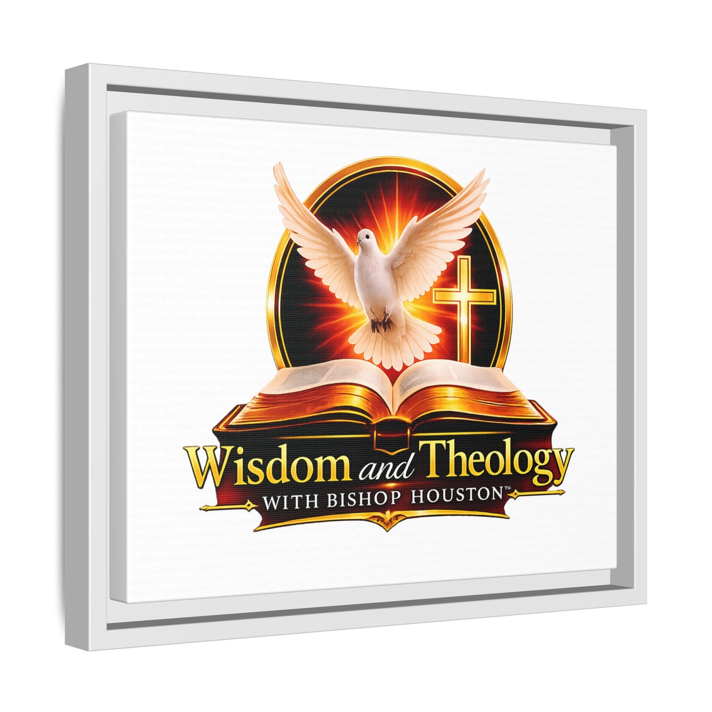 Framed Canvas Print — "Wisdom and Theology" Dove & Bible Wall Art