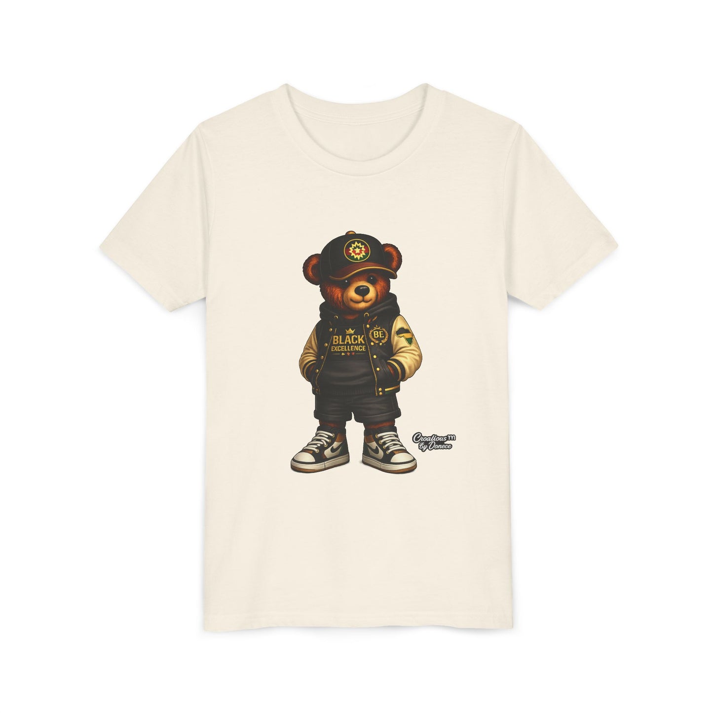 Youth Tee — Streetwear Teddy Bear Graphic (Black Varsity)