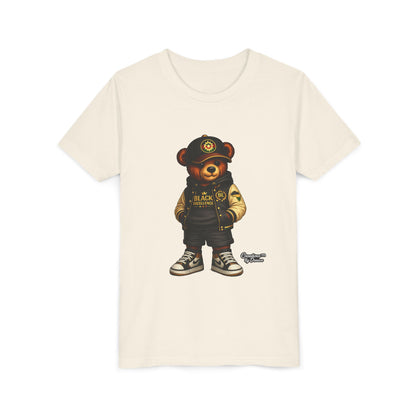 Youth Tee — Streetwear Teddy Bear Graphic (Black Varsity)