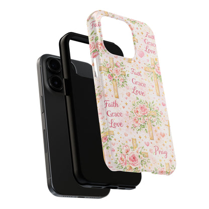 Faith Grace Love Cross Phone Case | Christian Floral iPhone Case
