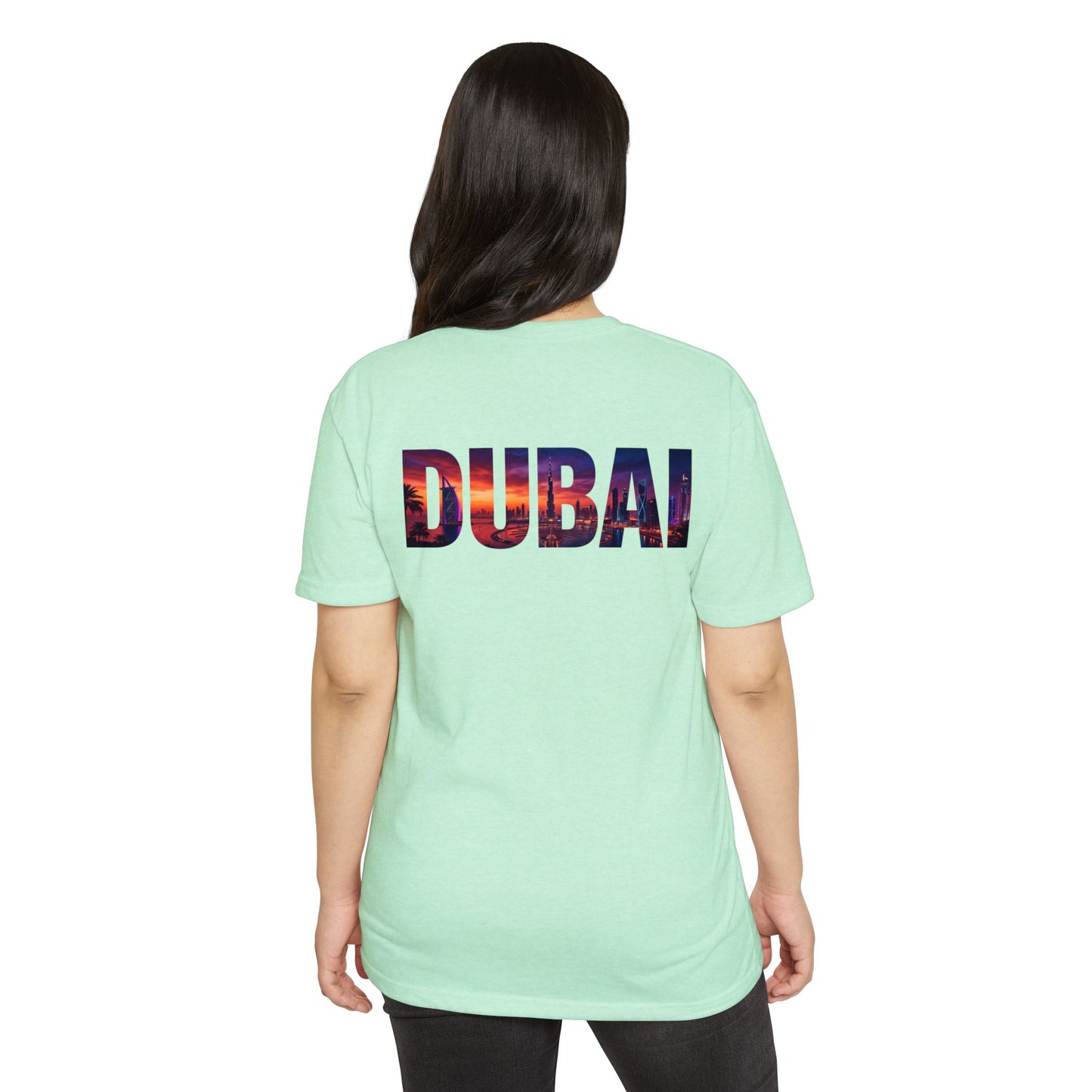 Dubai Cityscape T‑Shirt — Sunset Skyline Text Travel Tee