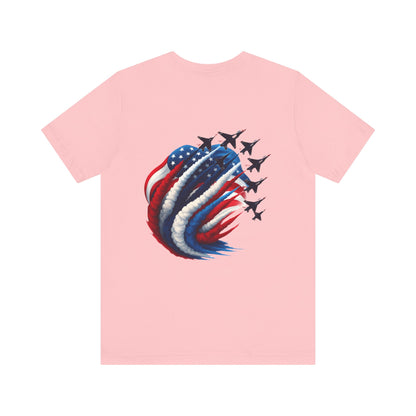 Patriotic Jet Flyover T-Shirt — American Flag Smoke Trail Tee