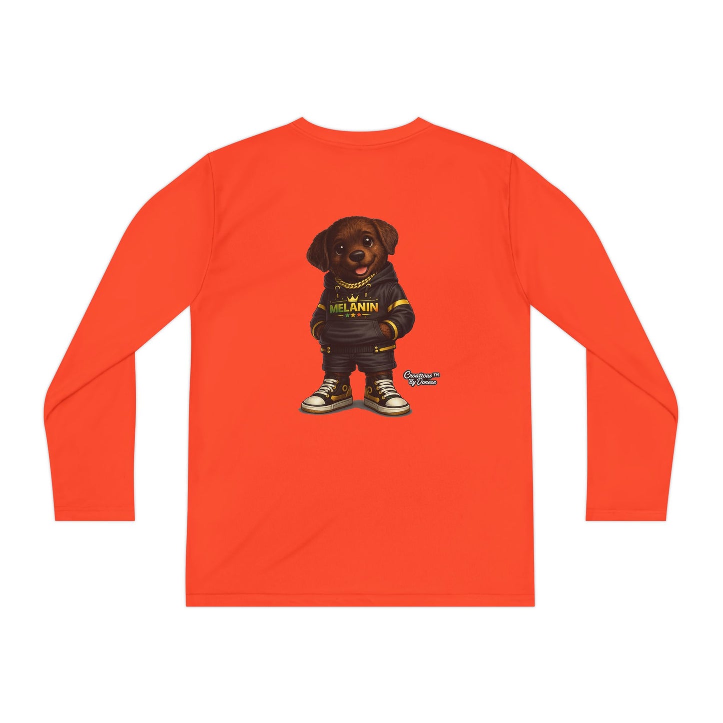 Youth Long Sleeve Tee — Cute Rottweiler Pup Graphic "Melanin" Hoodie Design
