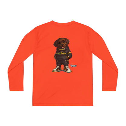 Youth Long Sleeve Tee — Cute Rottweiler Pup Graphic "Melanin" Hoodie Design