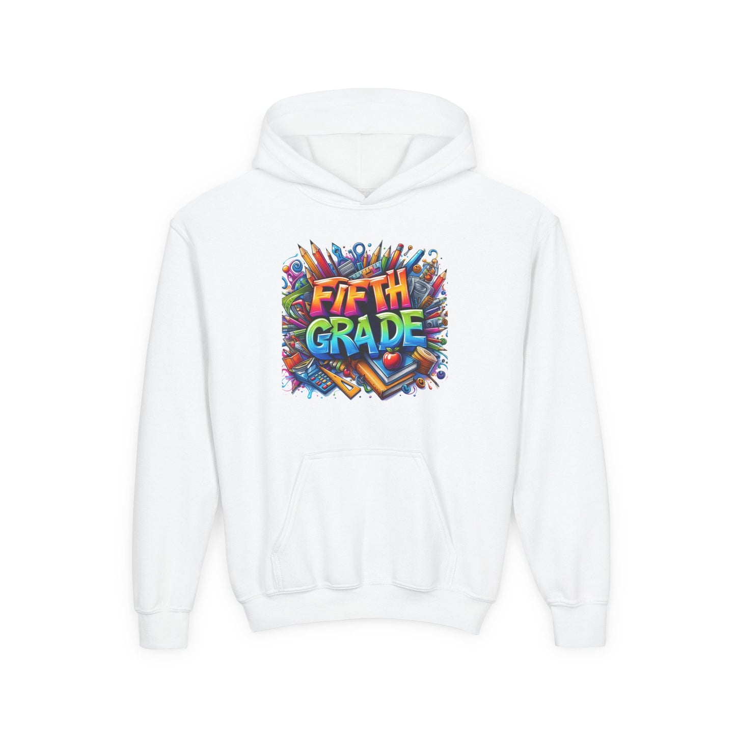Fifth Grade Kids Hoodie - Colorful School Supplies Back-to-School Sweatshirt