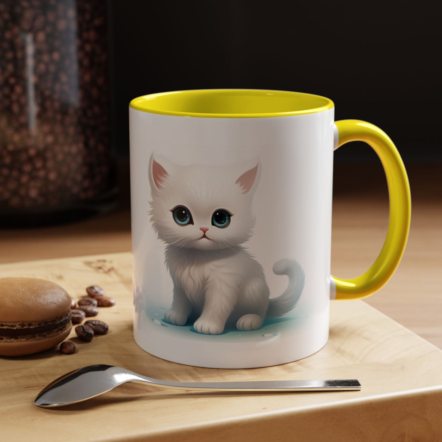Cute White Kitten Accent Coffee Mug — Cute Cat Coffee Cup (11/15oz)