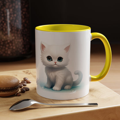 Cute White Kitten Accent Coffee Mug — Cute Cat Coffee Cup (11/15oz)