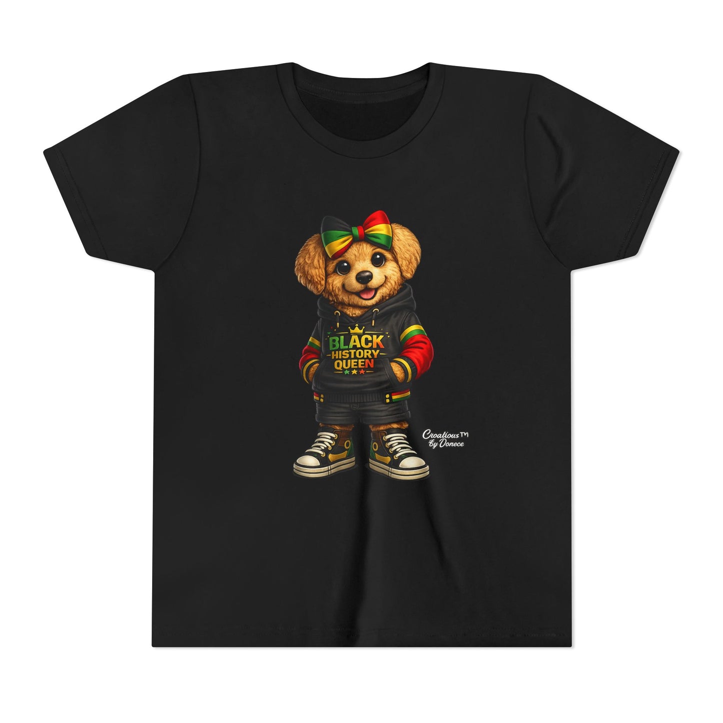 Youth Tee — Black History Queen Bear Graphic T-Shirt