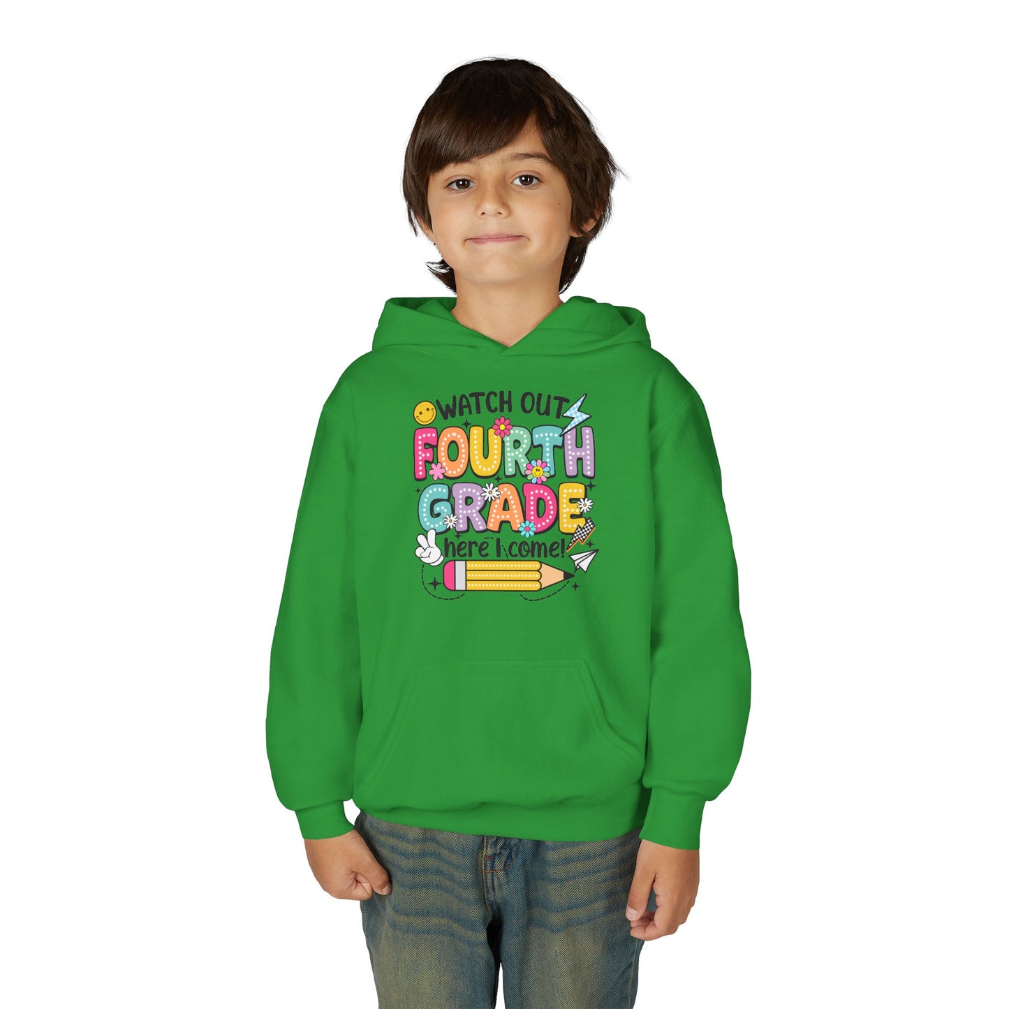 Fourth Grade Hoodie – "Watch Out Fourth Grade Here I Come" Kids Back-to-School Sweatshirt