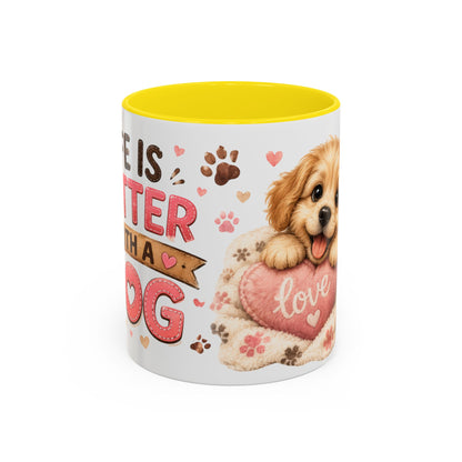 Cute Dog Lover Coffee Mug — "Life is Better With a Dog" Accent Mug (11/15oz)
