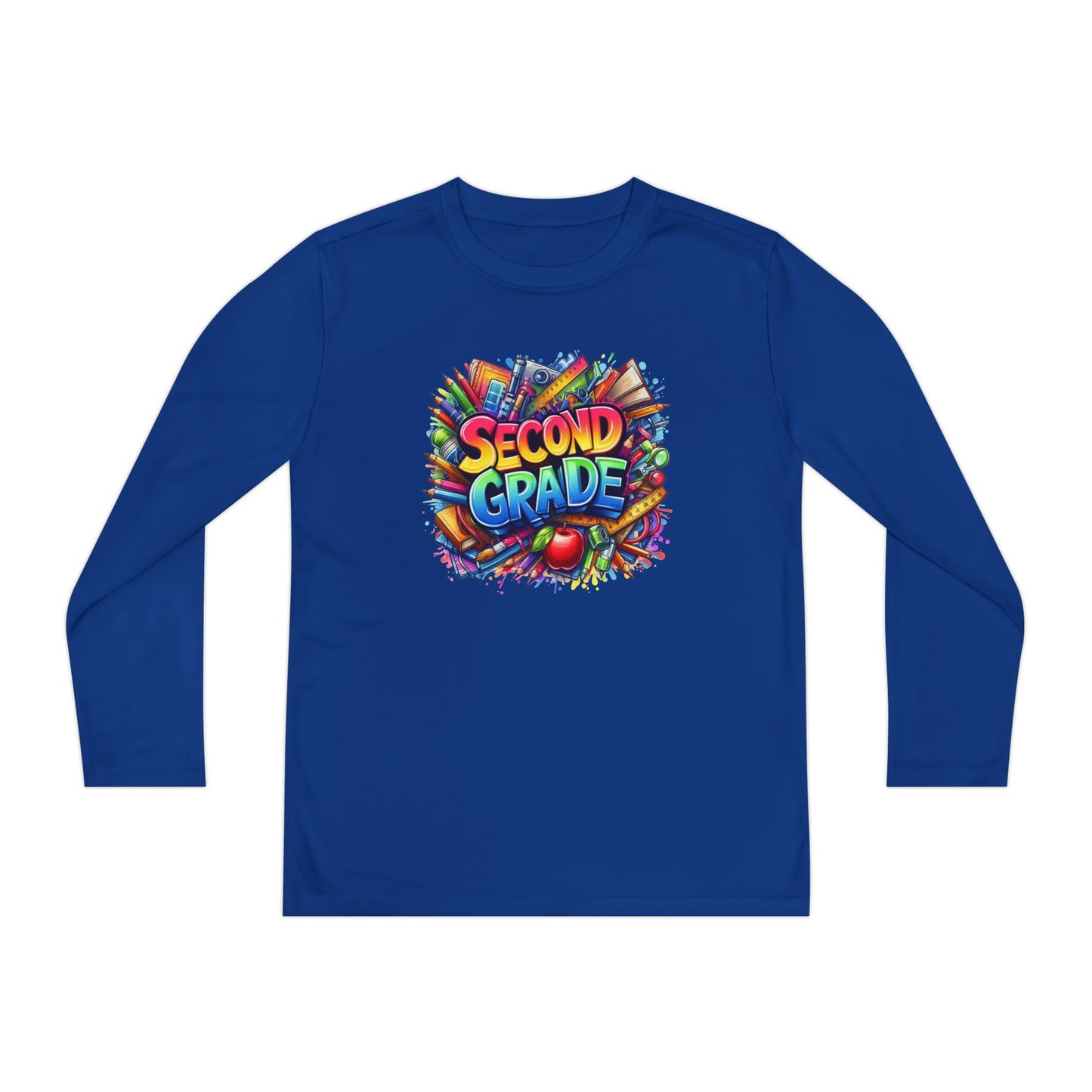 Second Grade Youth Long Sleeve Tee — Colorful School Supplies Back-to-School Shirt