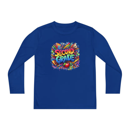 Second Grade Youth Long Sleeve Tee — Colorful School Supplies Back-to-School Shirt