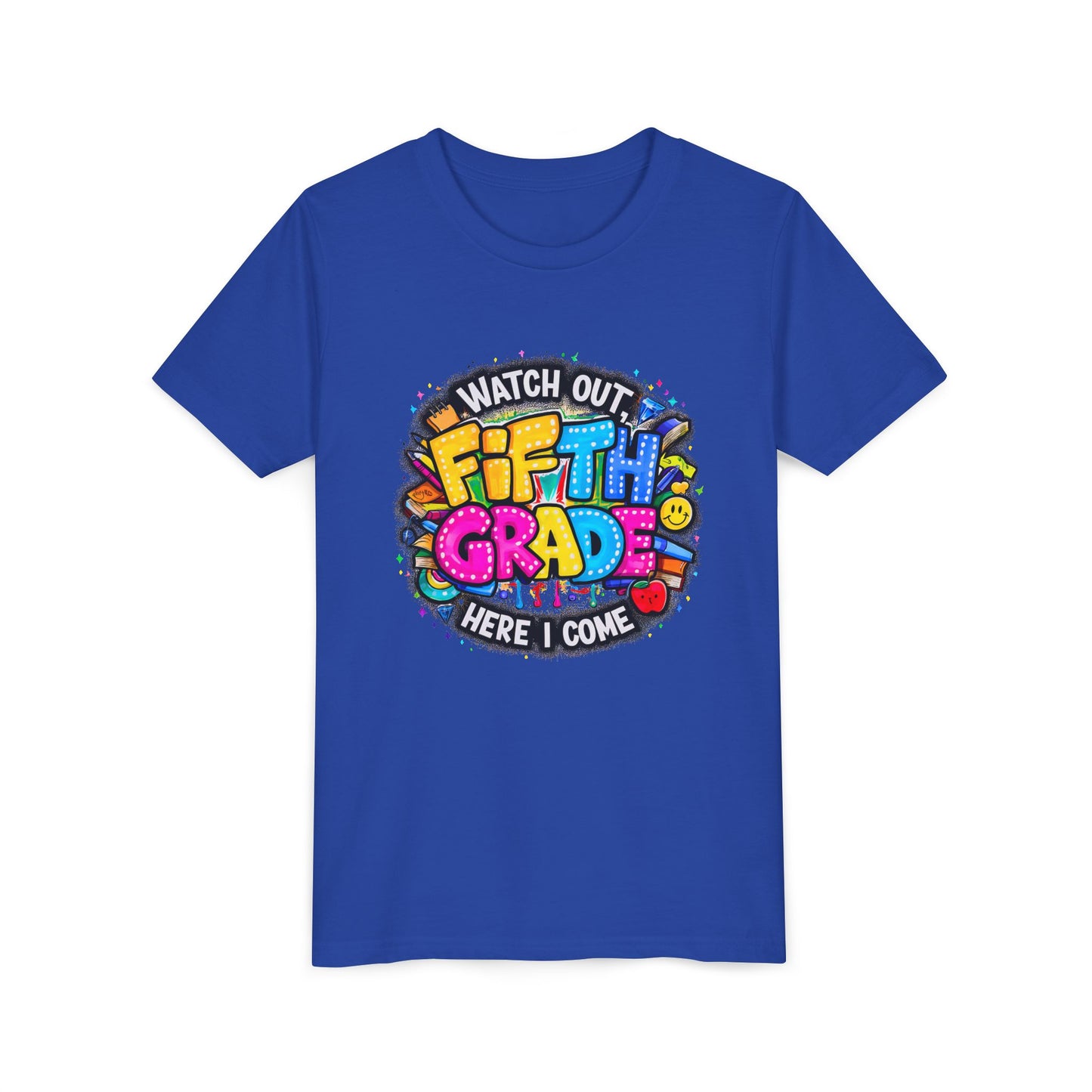 Fifth Grade T‑Shirt for Kids - "Watch Out Fifth Grade Here I Come" Back-to-School Tee
