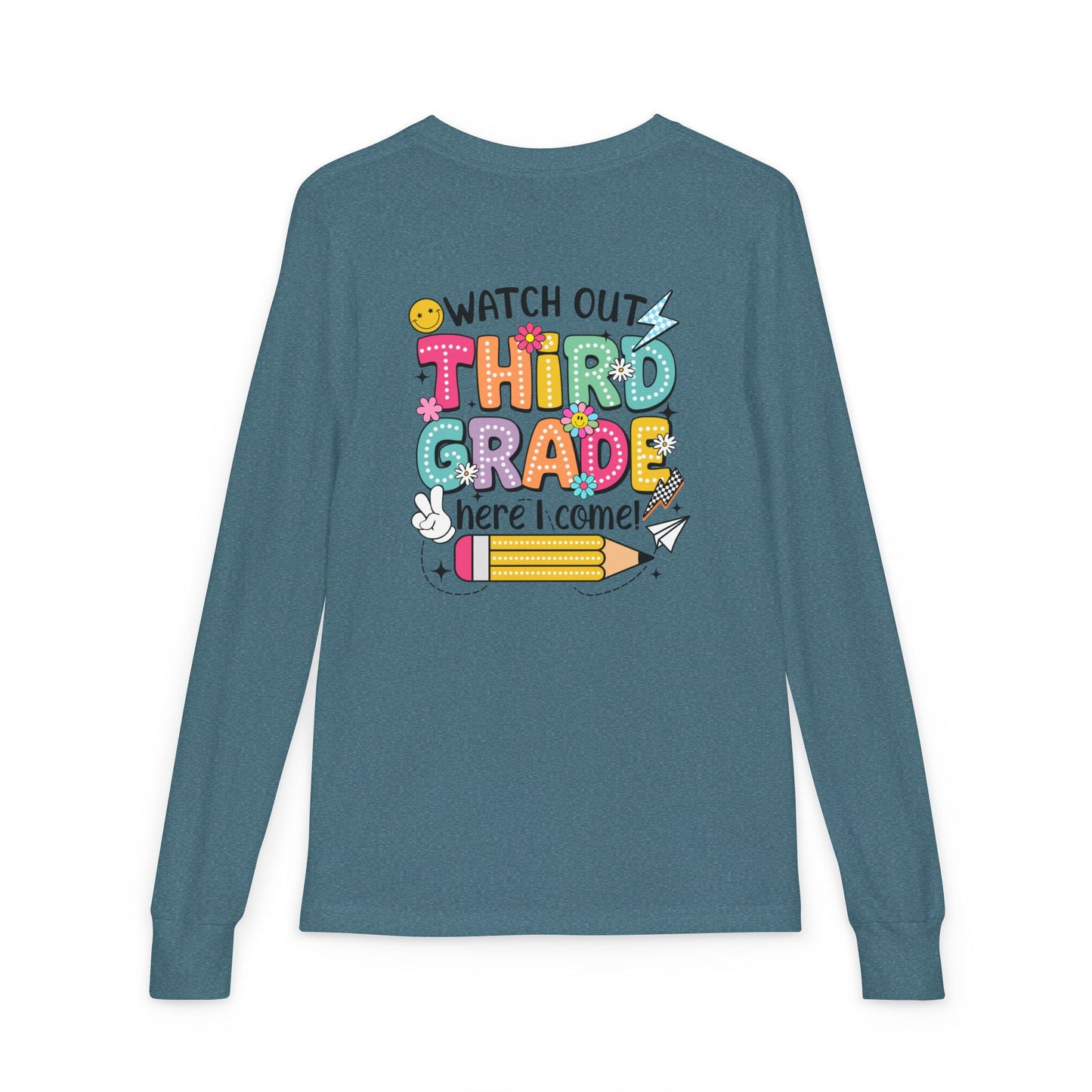 Youth Long Sleeve Tee "Watch Out Third Grade Here I Come" Back-to-School Shirt