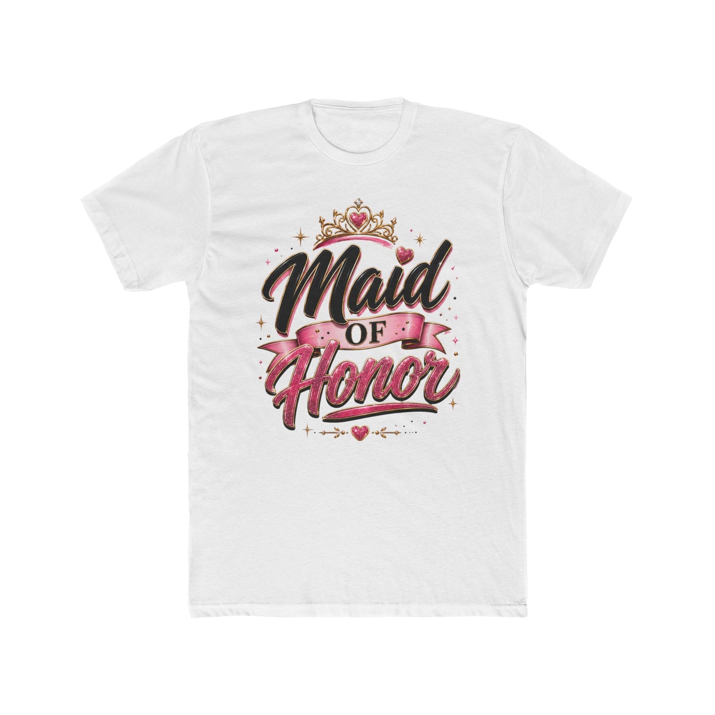 Maid of Honor T-Shirt — Bridal Party Tee with Crown & Pink Ribbon Design