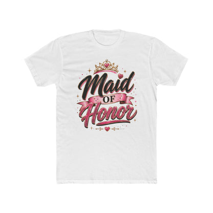 Maid of Honor T-Shirt — Bridal Party Tee with Crown & Pink Ribbon Design