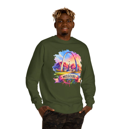 Missouri Arch Watercolor Sweatshirt — Colorful St. Louis Landmark Crewneck