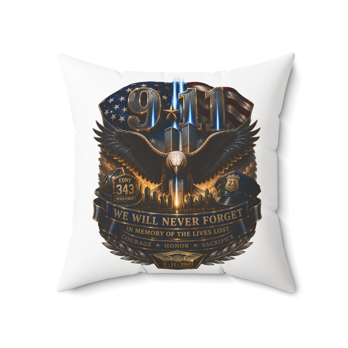 9/11 Memorial Eagle Pillow — "We Will Never Forget" Tribute Accent Pillow