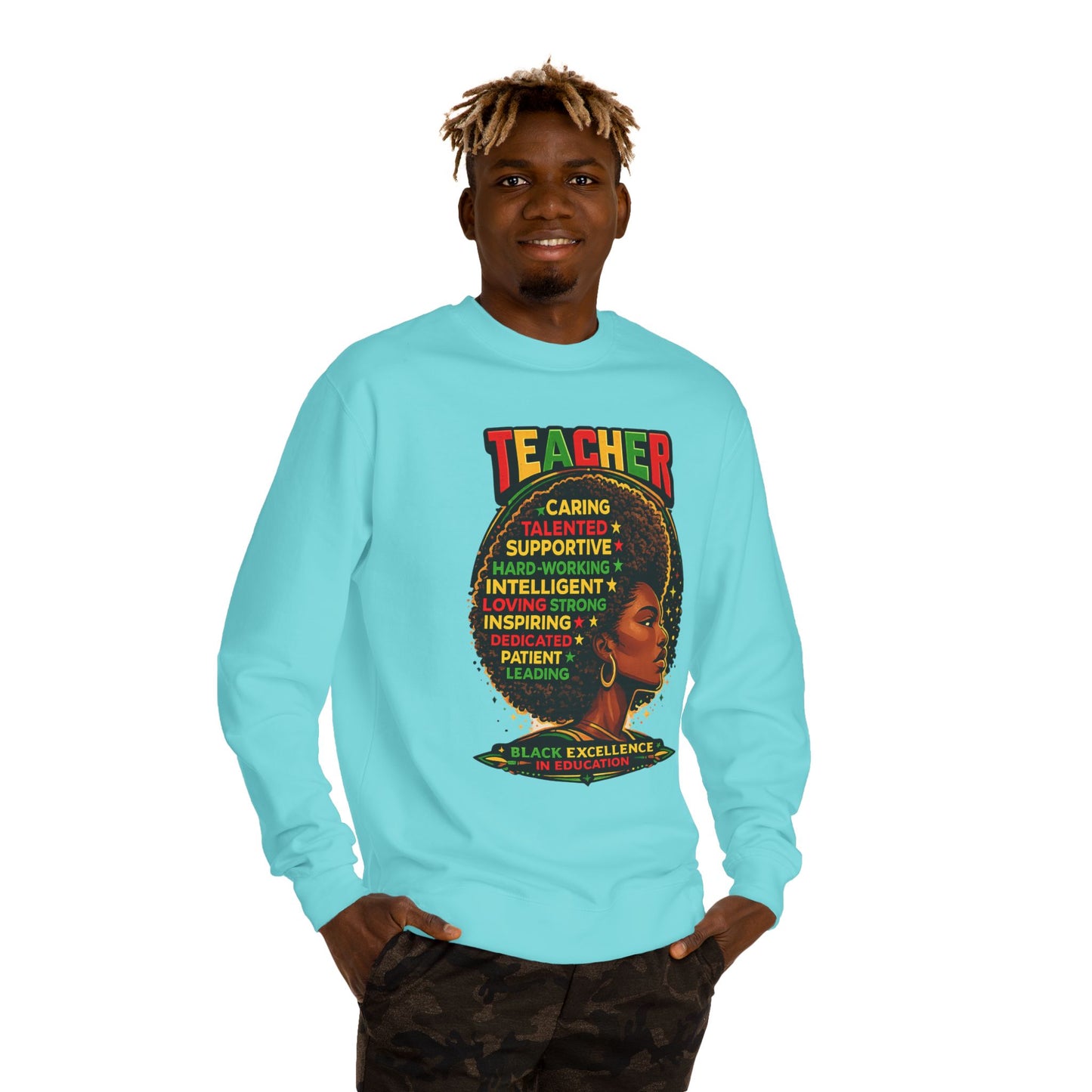 Teacher Afro Portrait Sweatshirt — Black Excellence Educator Crewneck