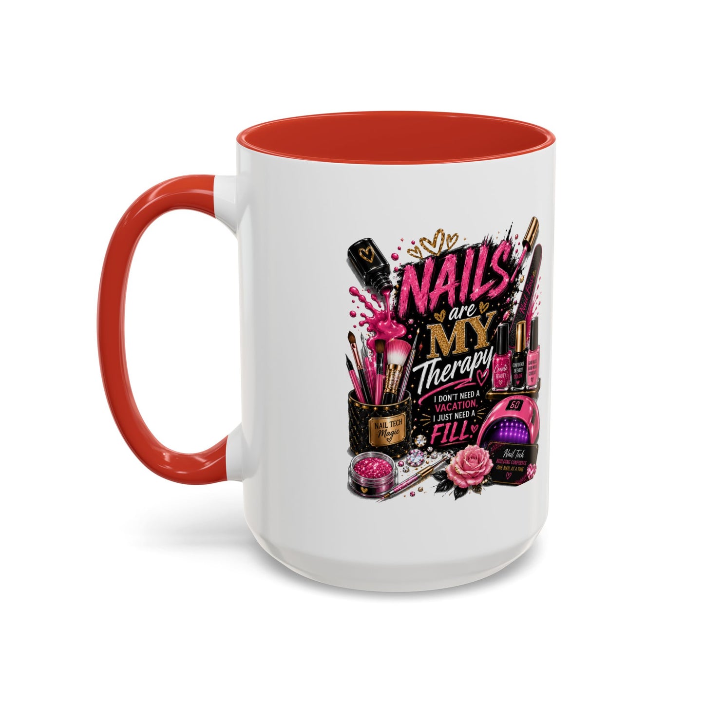 Coffee Mug — "Nails Are My Therapy" Pink Nail Tech Gift