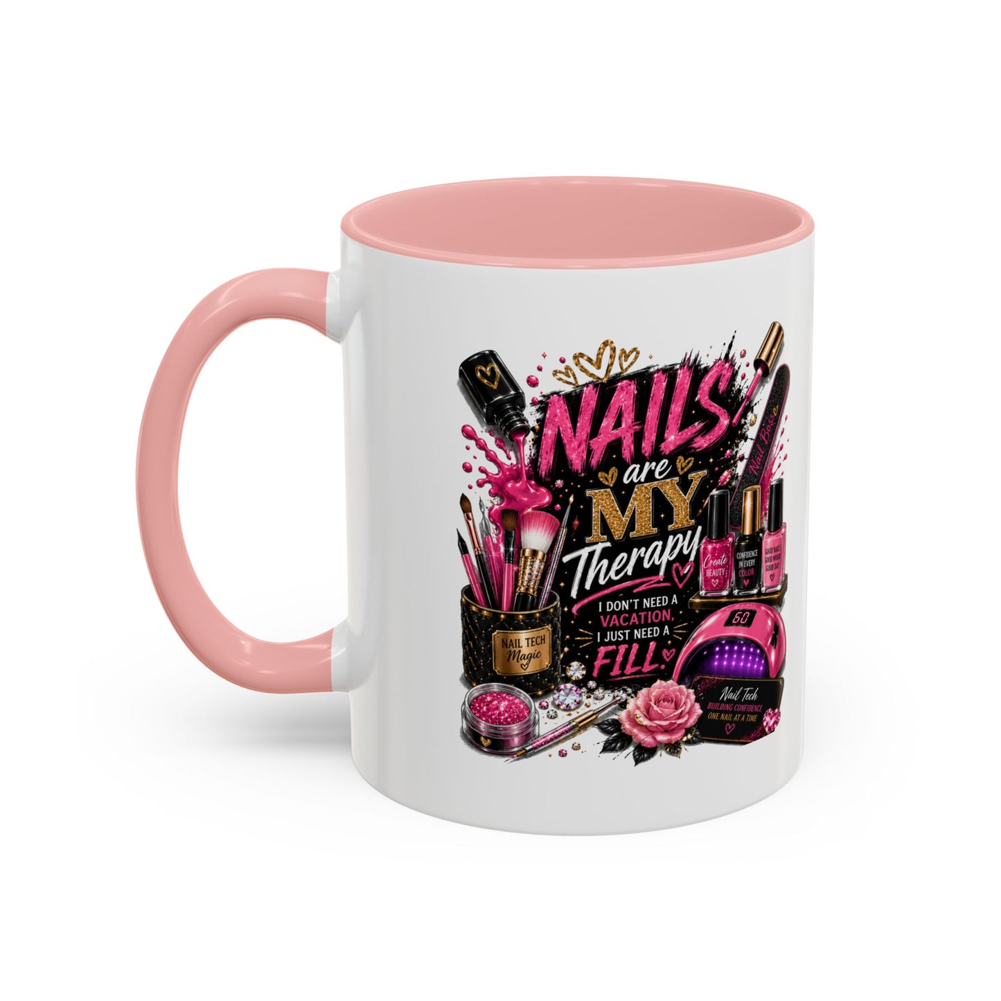 Coffee Mug — "Nails Are My Therapy" Pink Nail Tech Gift